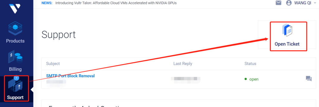 How to submit a request to open SMTP Port 25 | Open Ticket on Vultr